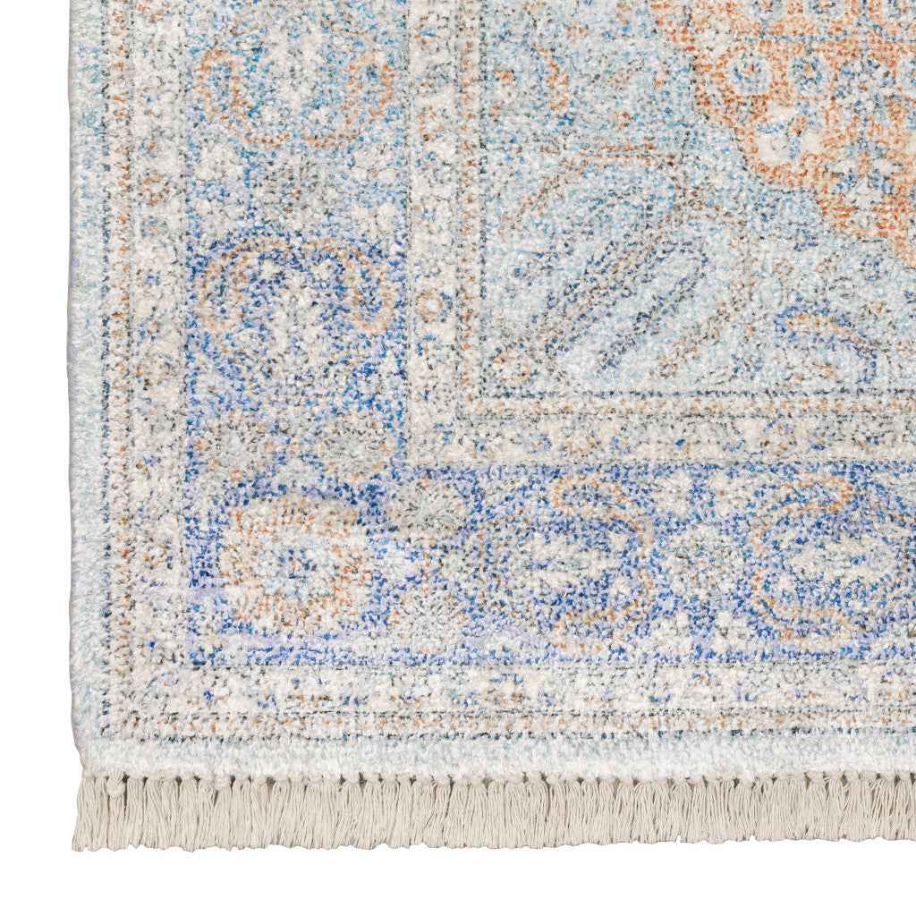 10' X 13' Blue And Red Oriental Hand Loomed Stain Resistant Area Rug With Fringe