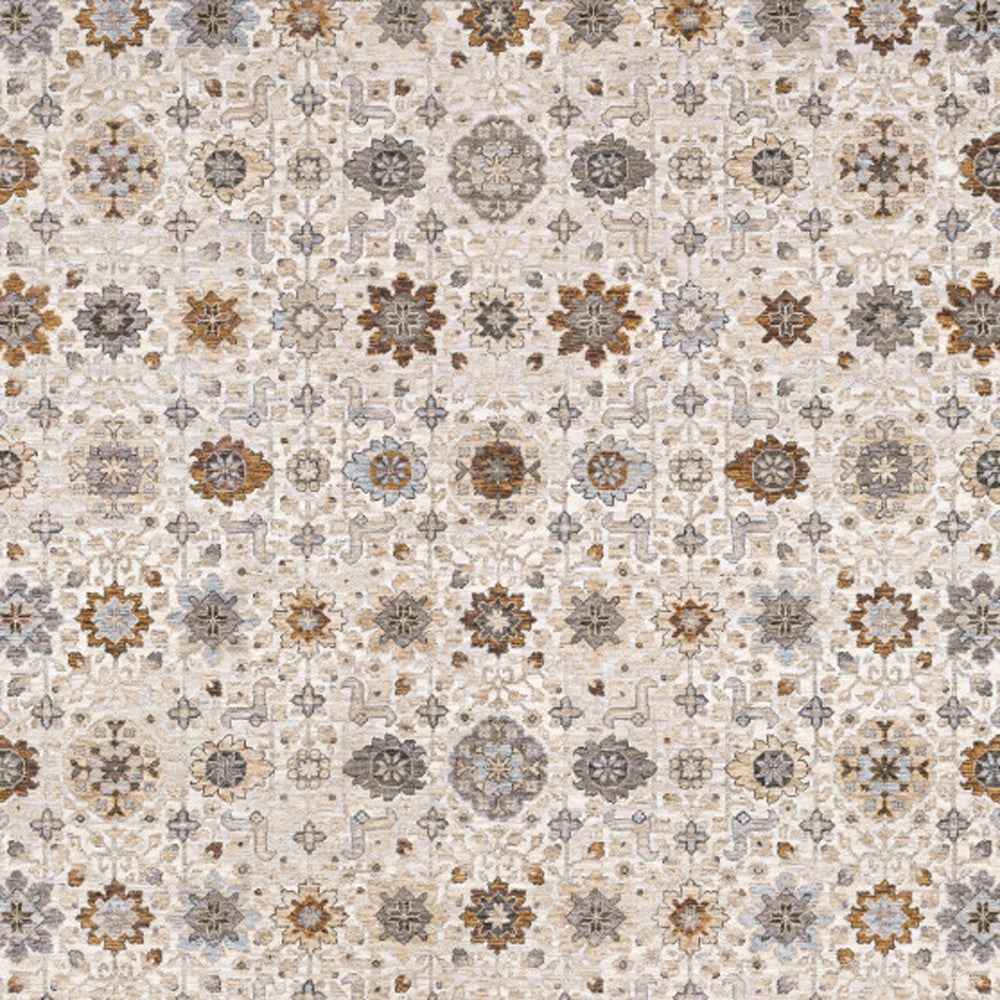 2' X 3' Ivory And Gold Oriental Power Loom Stain Resistant Area Rug With Fringe