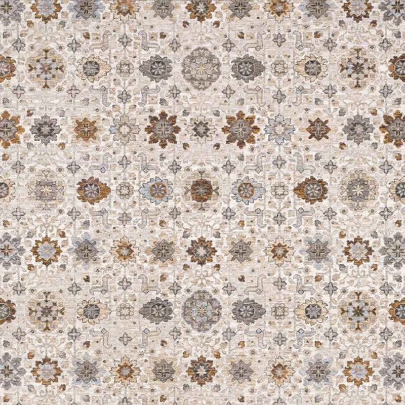 2' X 3' Ivory And Gold Oriental Power Loom Stain Resistant Area Rug With Fringe