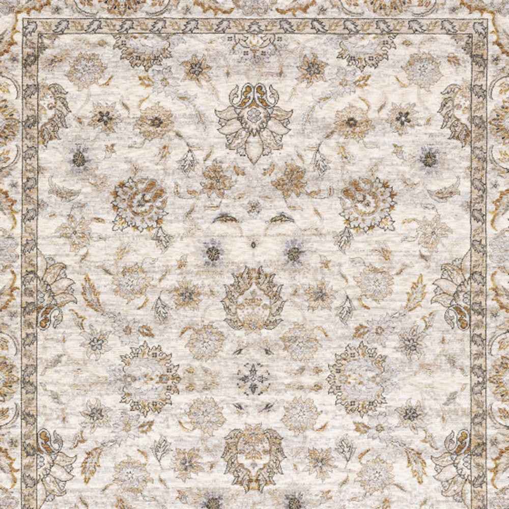 3' X 5' Ivory And Grey Oriental Power Loom Stain Resistant Area Rug With Fringe