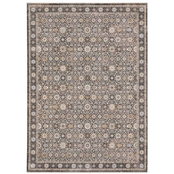 8' X 11' Grey And Ivory Oriental Power Loom Stain Resistant Area Rug With Fringe