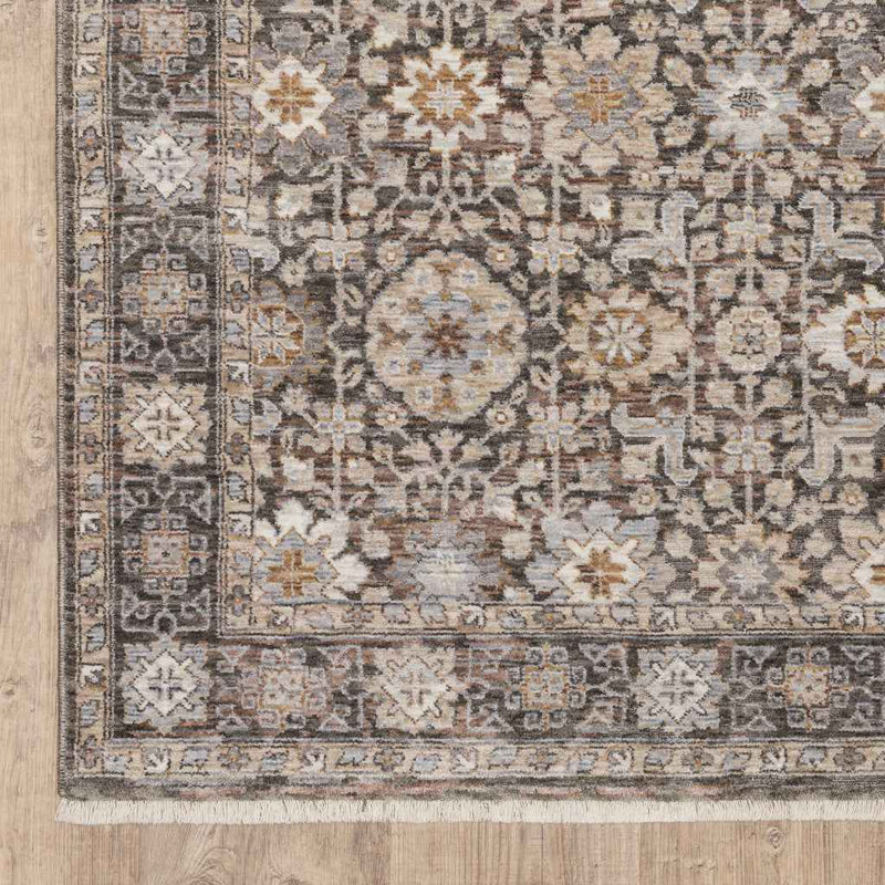 8' X 11' Grey And Ivory Oriental Power Loom Stain Resistant Area Rug With Fringe