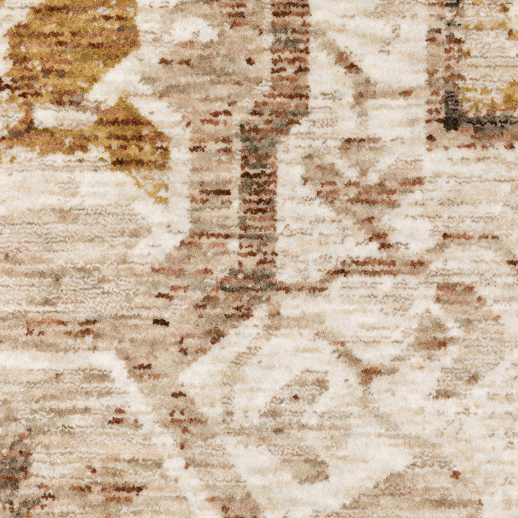 2' X 3' Gold And Brown Oriental Distressed Area Rug With Fringe - Home & Garden