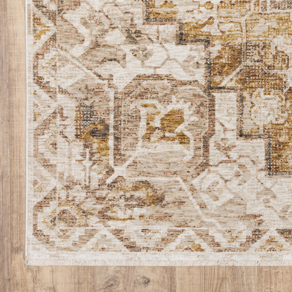 2' X 3' Gold And Brown Oriental Distressed Area Rug With Fringe - Home & Garden
