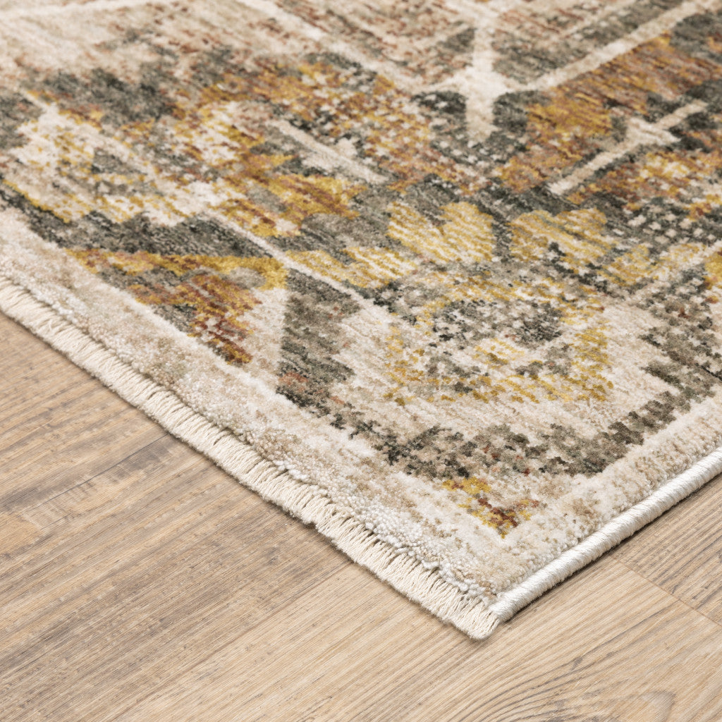 2' X 3' Gold And Brown Oriental Distressed Area Rug With Fringe - Home & Garden