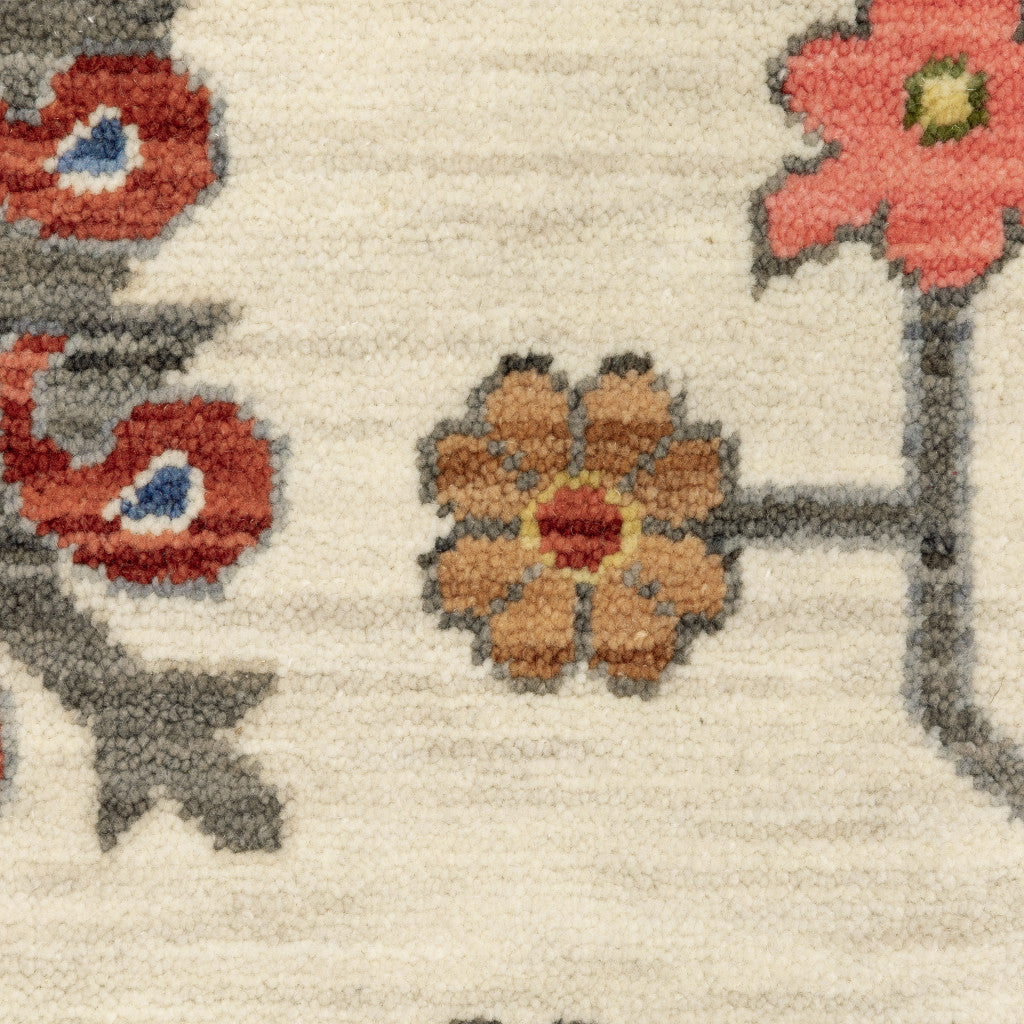 10' X 13' Ivory Yellow Rust Green Grey Pink Orange Blue And Grey Oriental Power Loom Stain Resistant Area Rug With Fringe -…