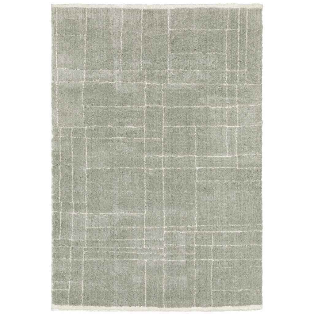 2' X 3' Grey And Ivory Geometric Shag Power Loom Stain Resistant Area Rug