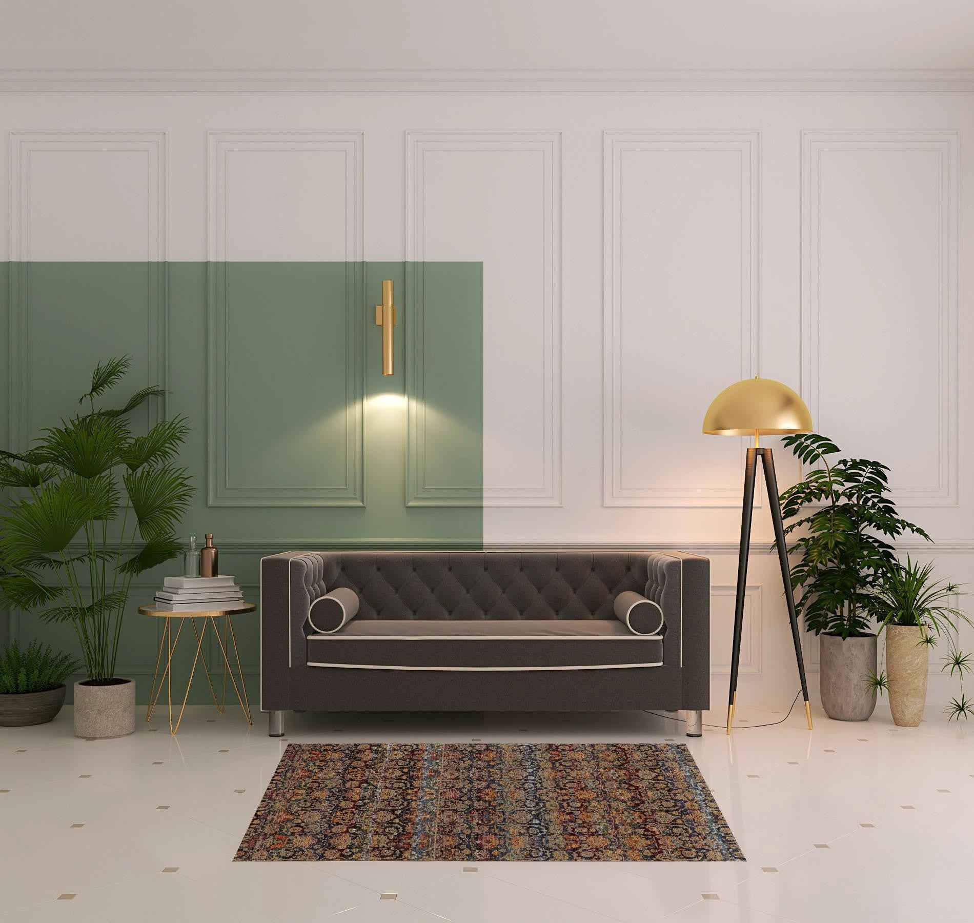 3' X 5' Multi And Blue Abstract Power Loom Stain Resistant Area Rug