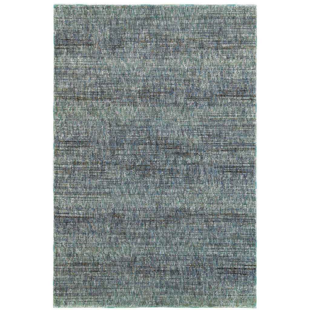 6' X 9' Blue Grey Silver And Green Power Loom Stain Resistant Area Rug