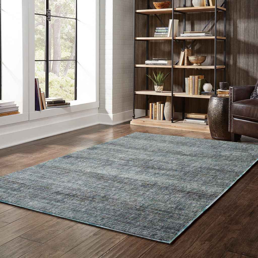 6' X 9' Blue Grey Silver And Green Power Loom Stain Resistant Area Rug
