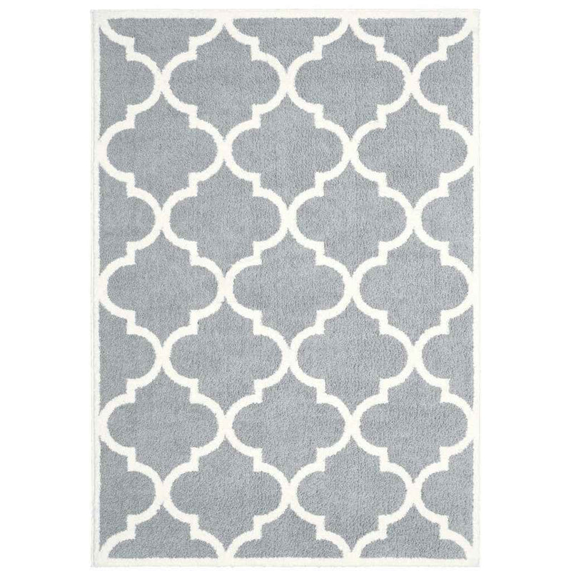 6' X 9' Grey And Ivory Geometric Shag Power Loom Stain Resistant Area Rug