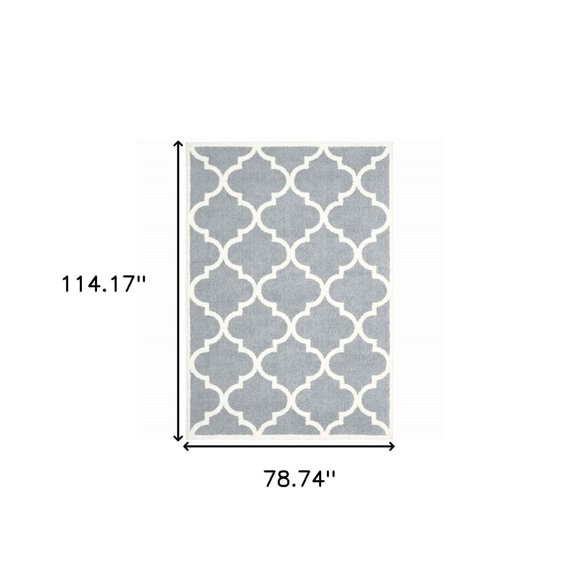 6' X 9' Grey And Ivory Geometric Shag Power Loom Stain Resistant Area Rug