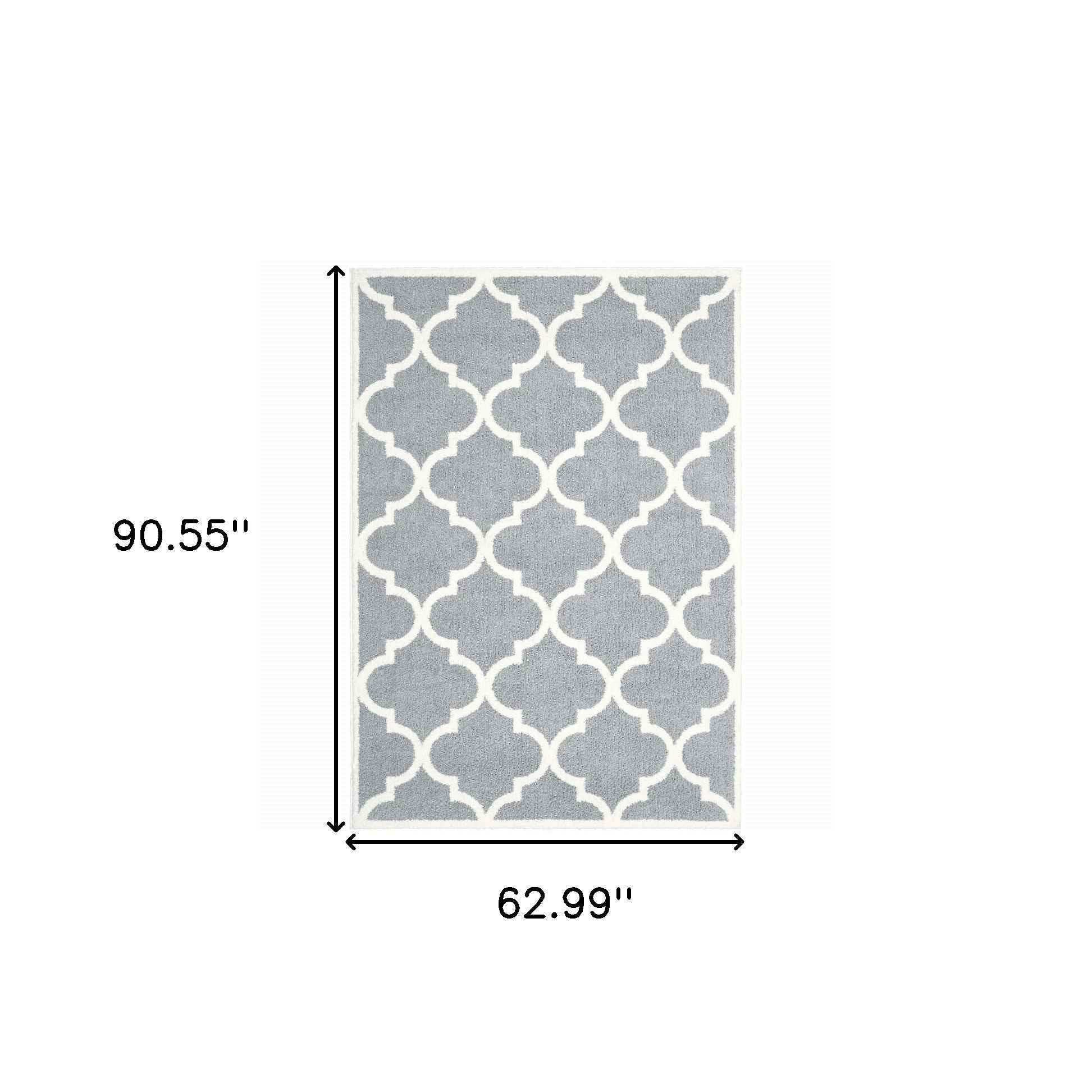 5' X 8' Grey And Ivory Geometric Shag Power Loom Stain Resistant Area Rug