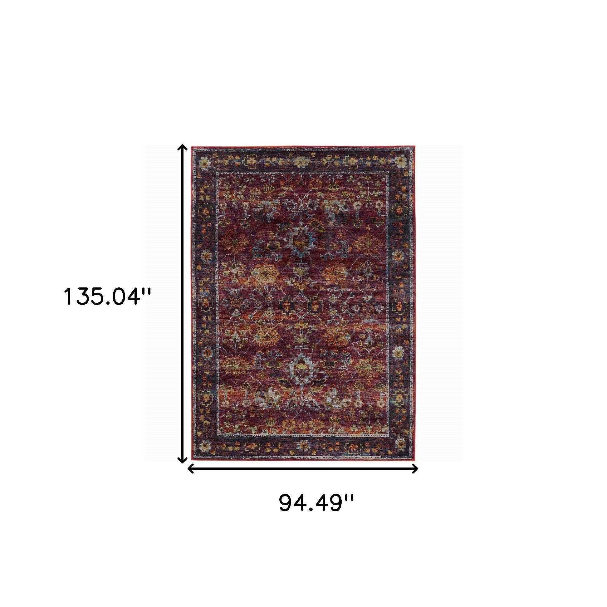8' X 10' Red Purple Gold And Grey Oriental Power Loom Stain Resistant Area Rug