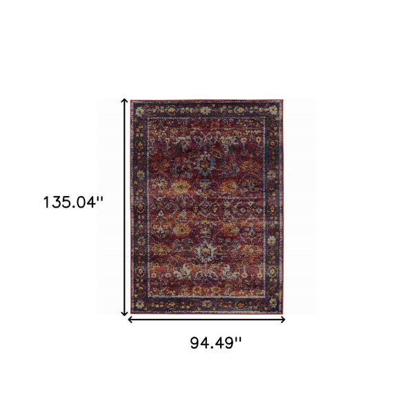 8' X 10' Red Purple Gold And Grey Oriental Power Loom Stain Resistant Area Rug