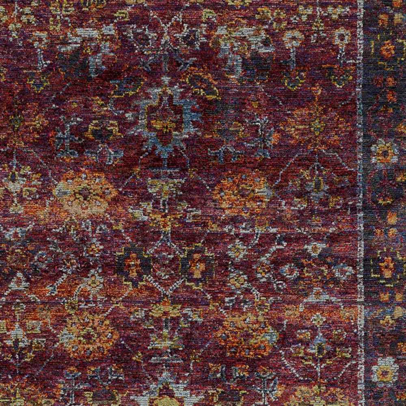 8' X 10' Red Purple Gold And Grey Oriental Power Loom Stain Resistant Area Rug
