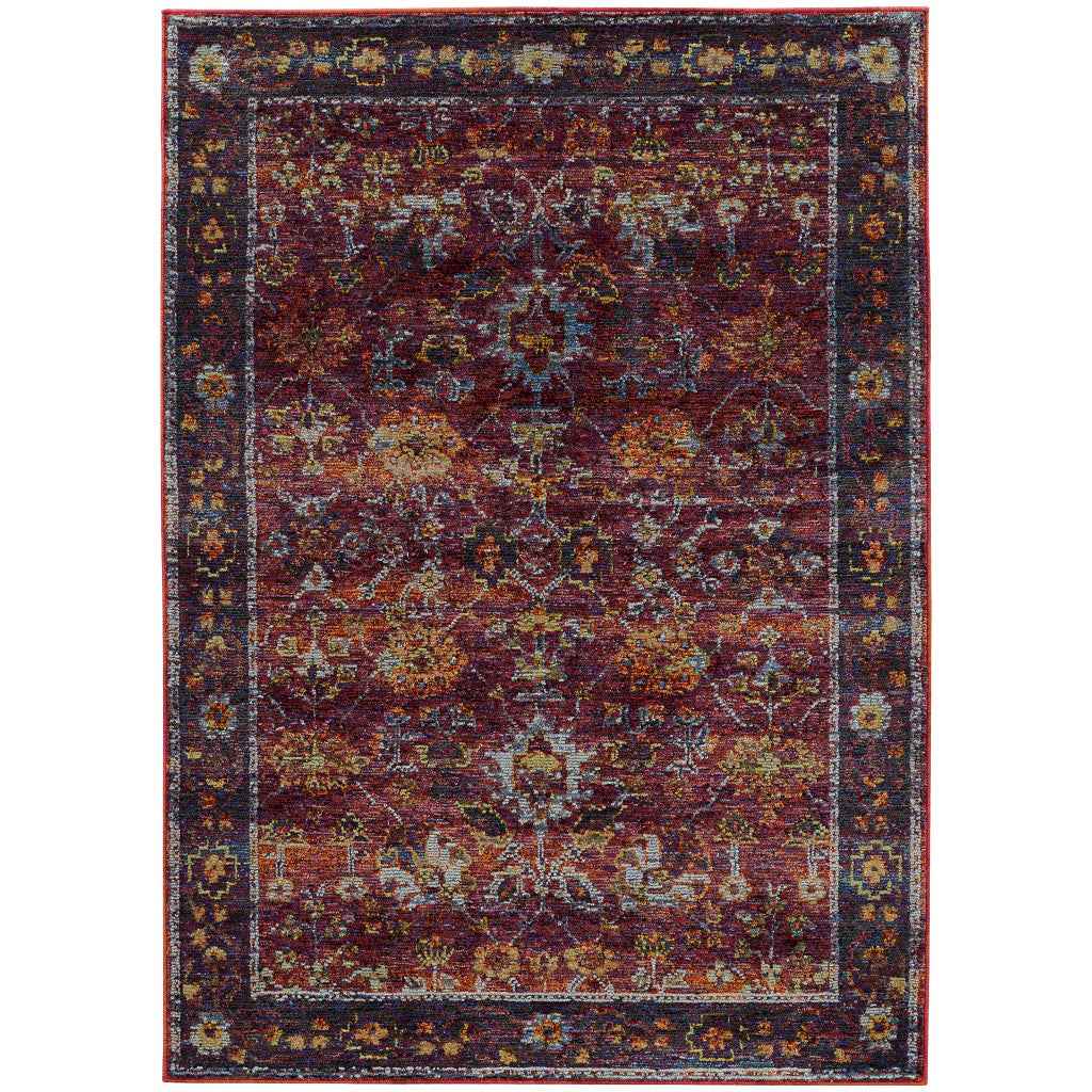 8' X 10' Red Purple Gold And Grey Oriental Power Loom Stain Resistant Area Rug