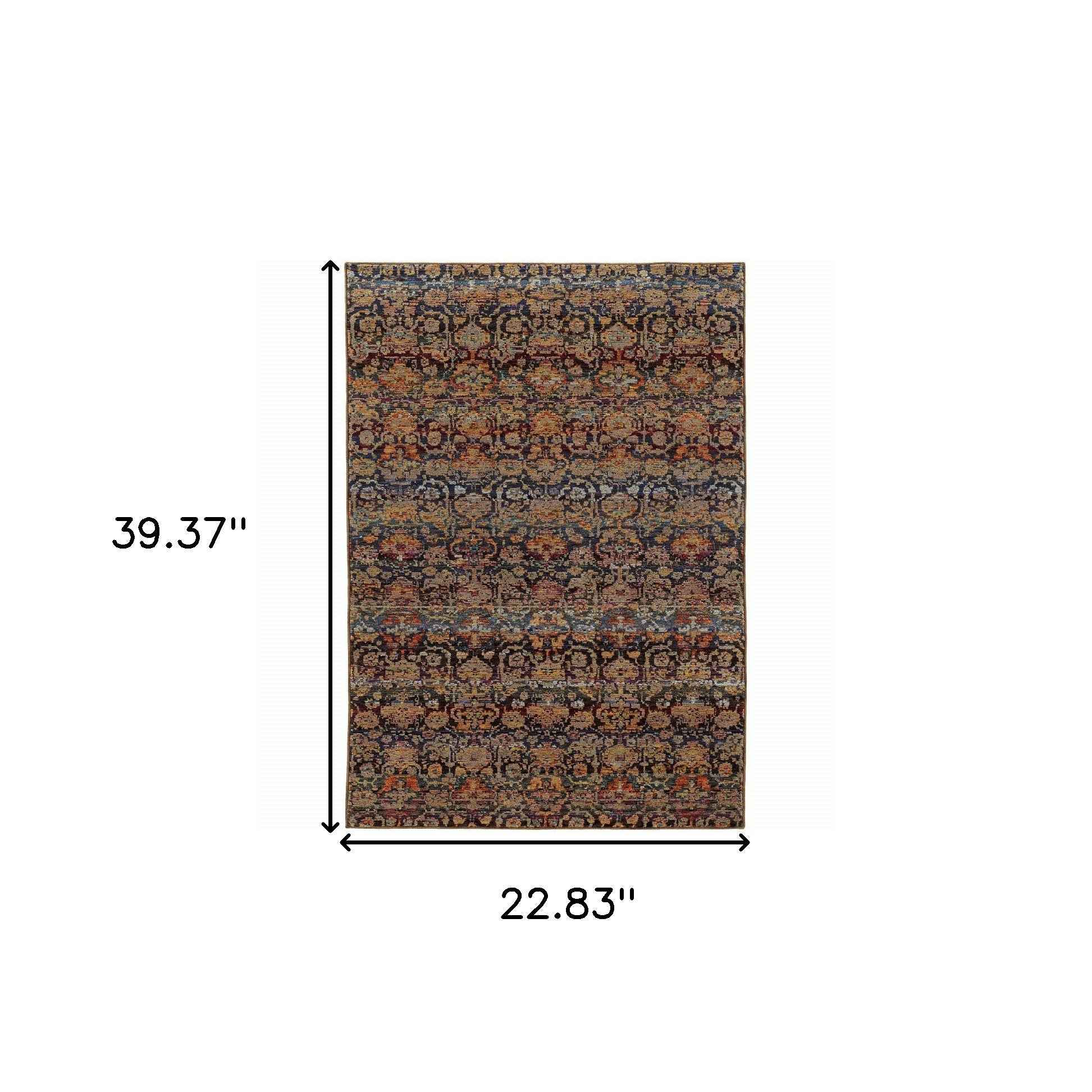 2' X 3' Multi And Blue Abstract Power Loom Stain Resistant Area Rug