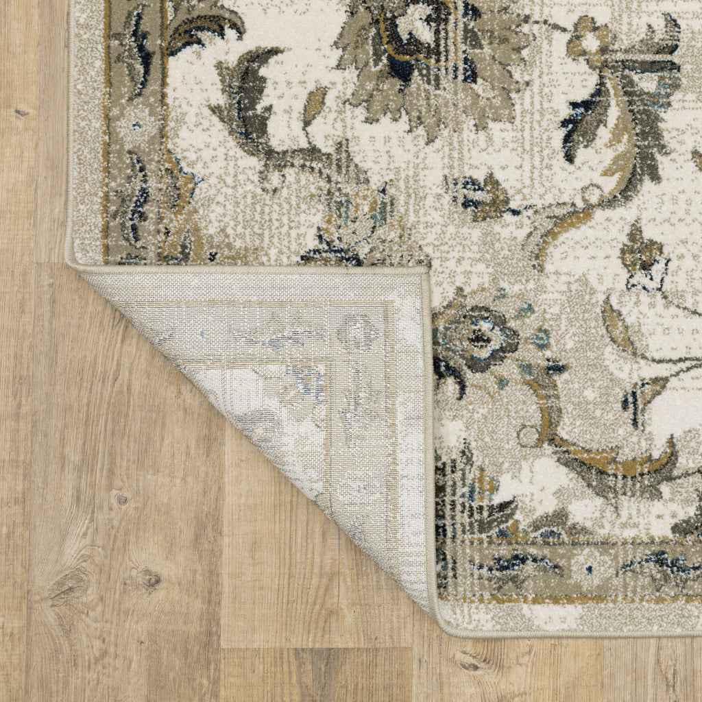 4' X 6' Beige Gold Blue And Grey Oriental Power Loom Stain Resistant Area Rug Default Title