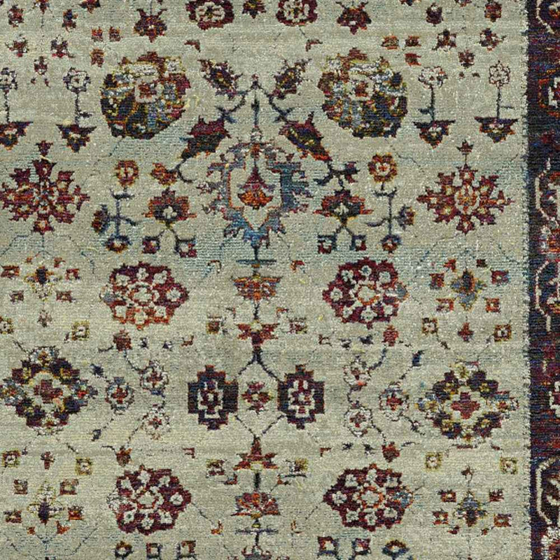6' X 9' Stone And Red Oriental Power Loom Stain Resistant Area Rug