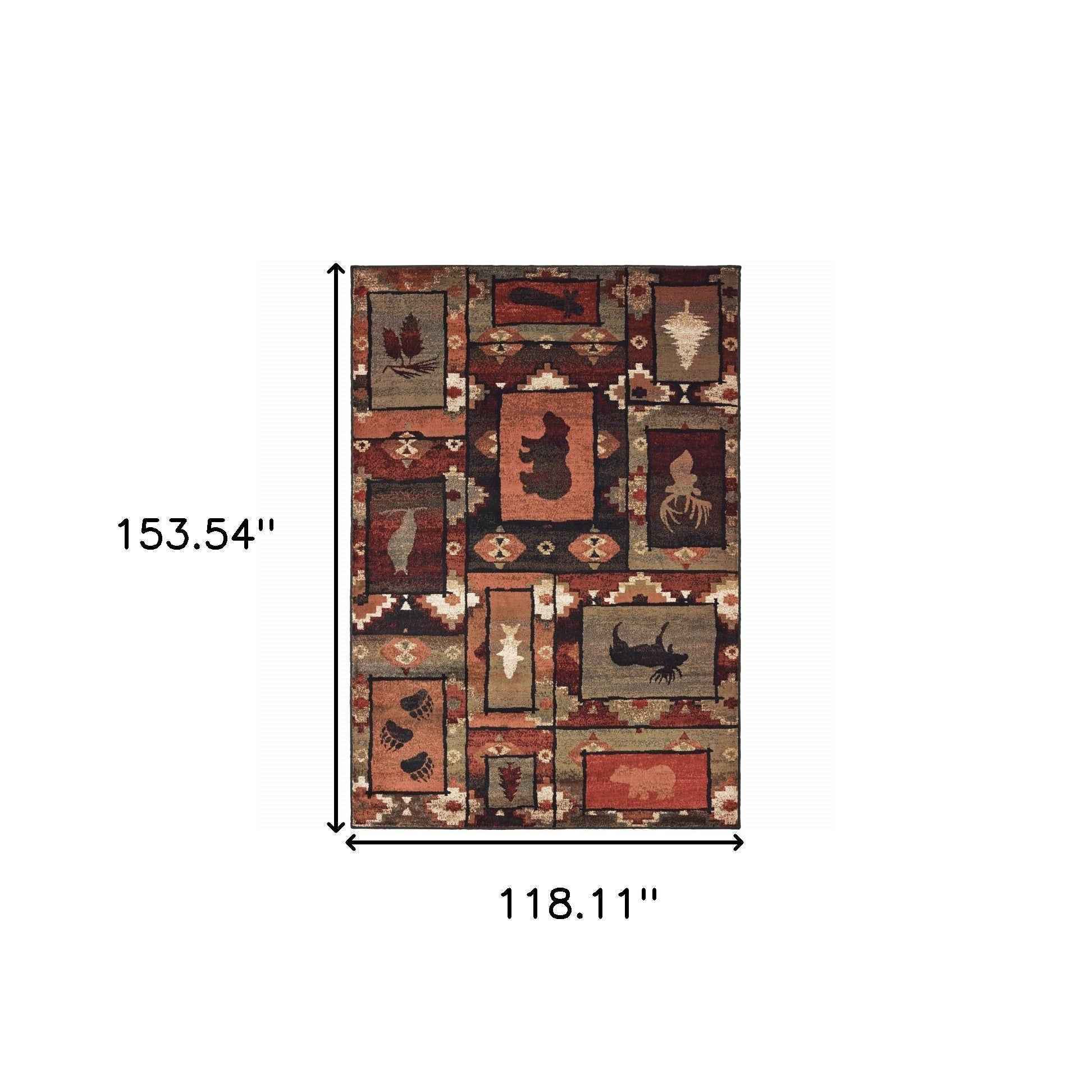 10' X 13' Brown Rust Berry Sage Green Gold And Ivory Southwestern Power Loom Stain Resistant Area Rug Default Title