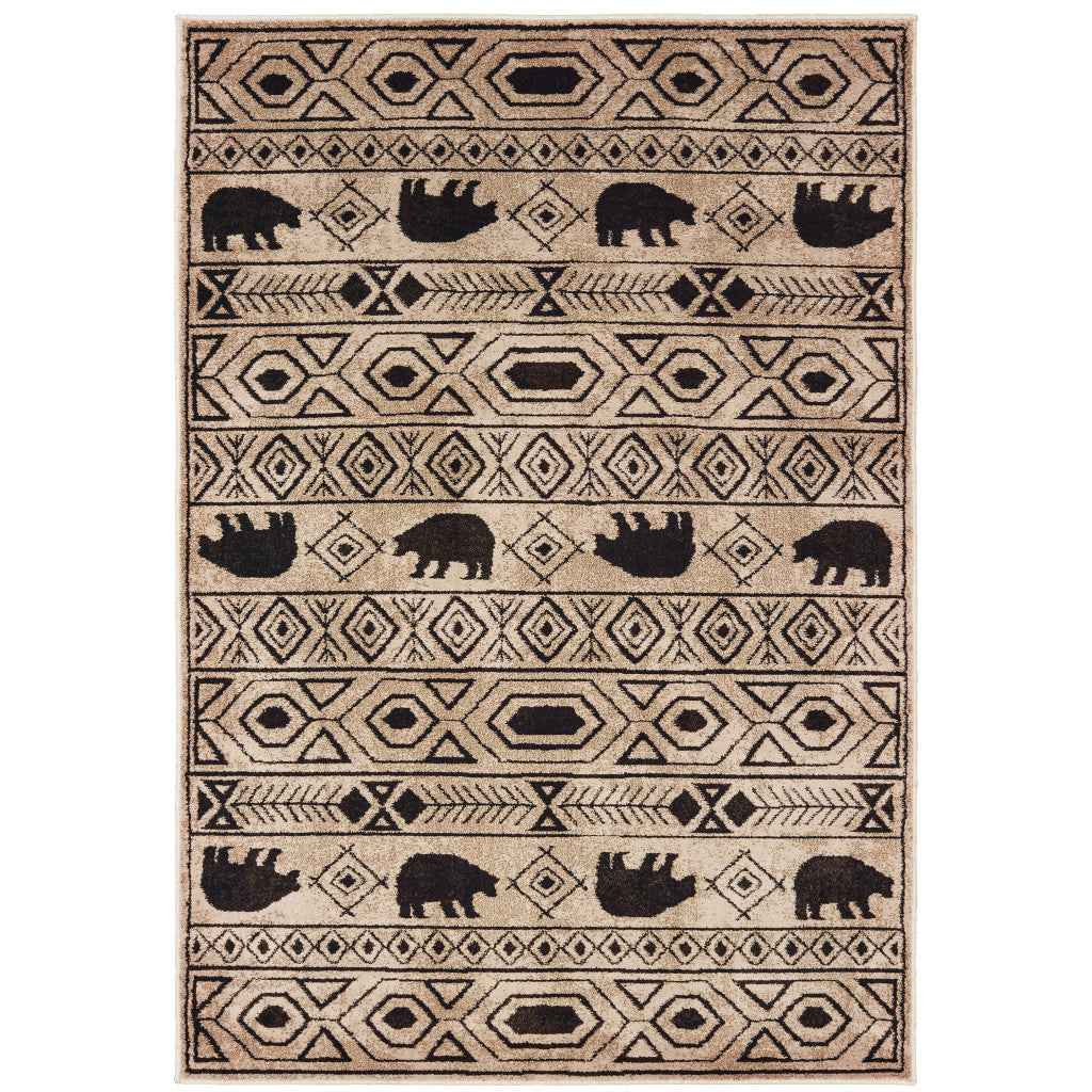 4' X 6' Ivory And Black Southwestern Power Loom Stain Resistant Area Rug