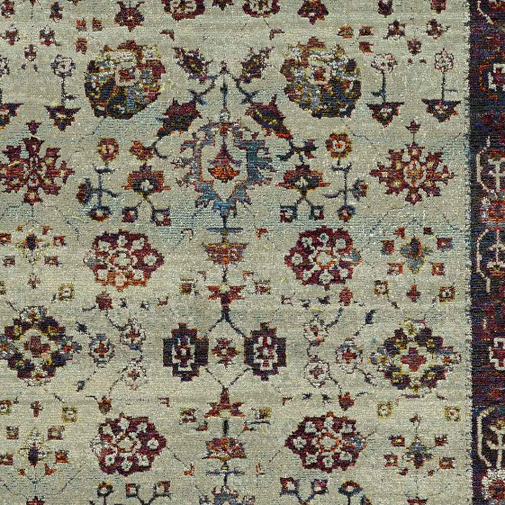 2' X 3' Stone And Red Oriental Power Loom Stain Resistant Area Rug