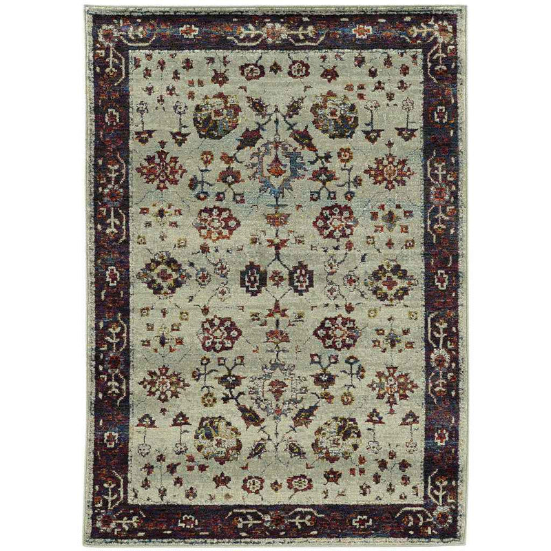 2' X 3' Stone And Red Oriental Power Loom Stain Resistant Area Rug