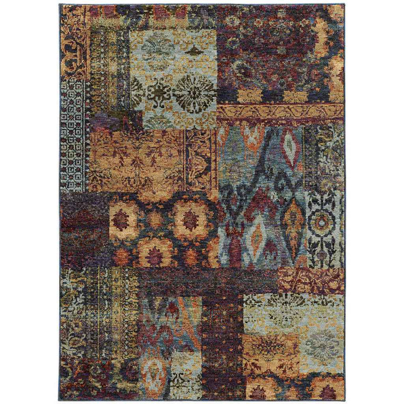 6' X 9' Gold Blue Purple Green And Red Abstract Power Loom Stain Resistant Area Rug