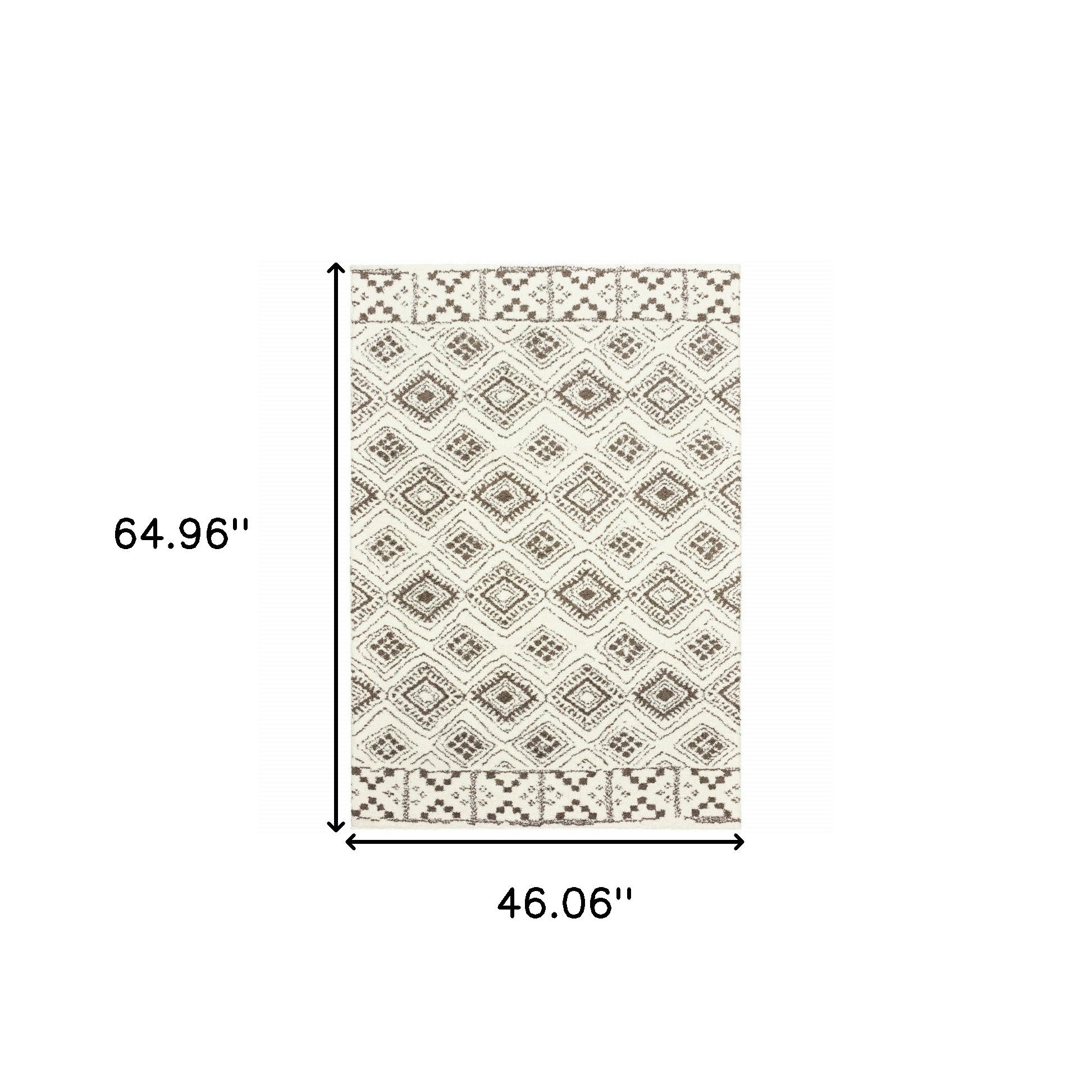 4' X 6' Ivory And Brown Geometric Shag Power Loom Stain Resistant Area Rug