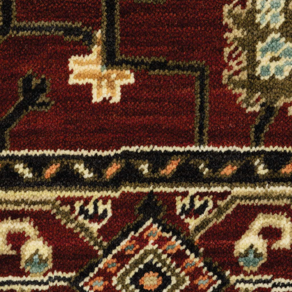 12' Red And Ivory Genuine Wool Oriental Runner Rug With Fringe - Home & Garden