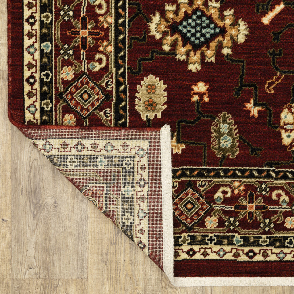 12' Red And Ivory Genuine Wool Oriental Runner Rug With Fringe - Home & Garden