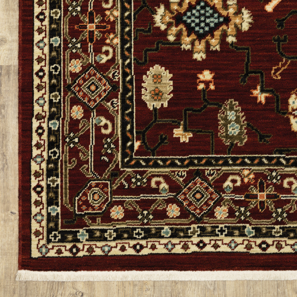12' Red And Ivory Genuine Wool Oriental Runner Rug With Fringe - Home & Garden