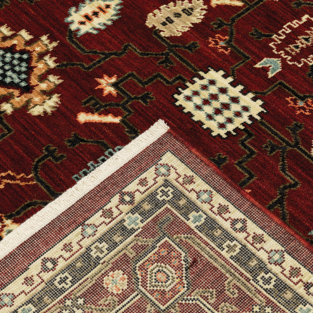12' Red And Ivory Genuine Wool Oriental Runner Rug With Fringe - Home & Garden