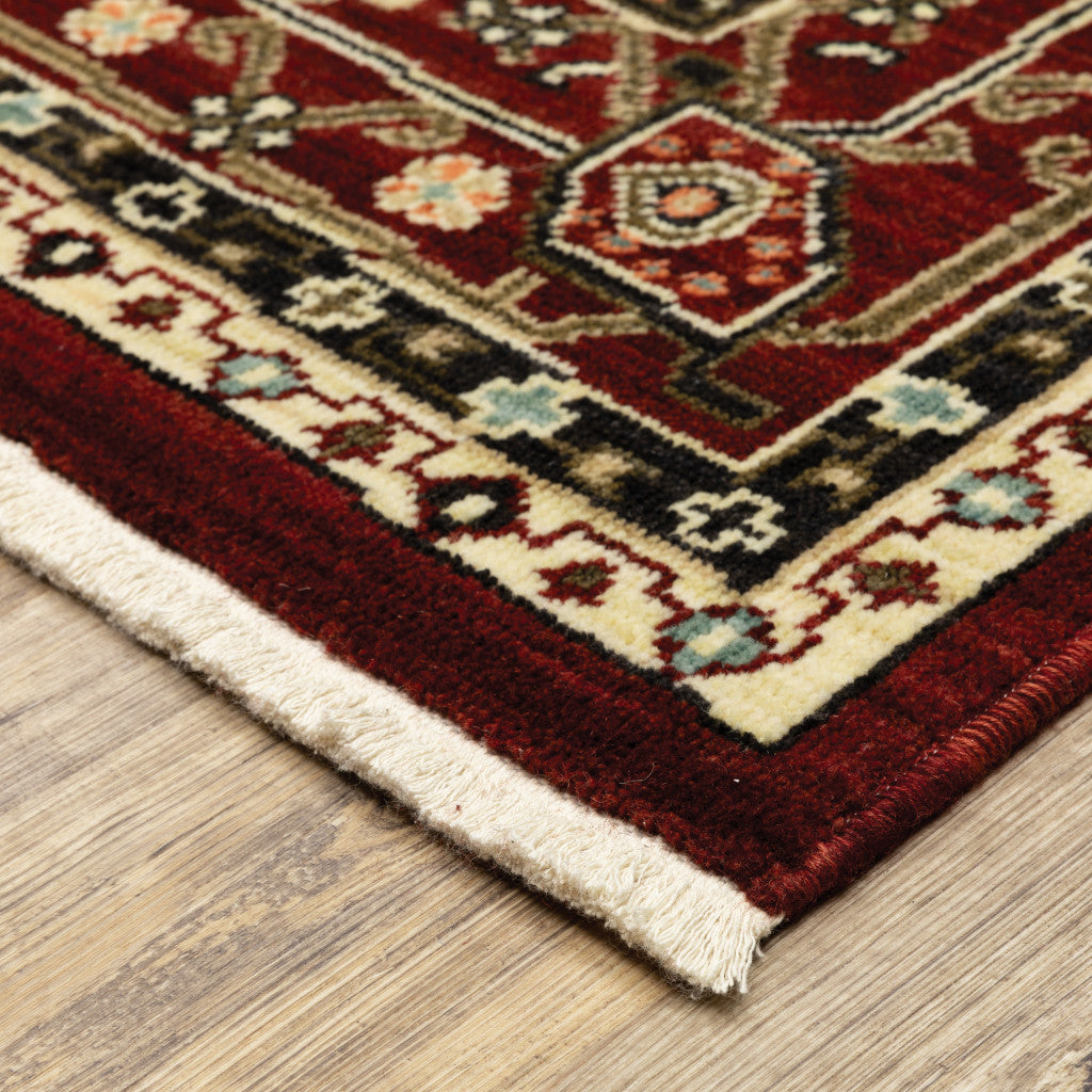 12' Red And Ivory Genuine Wool Oriental Runner Rug With Fringe - Home & Garden