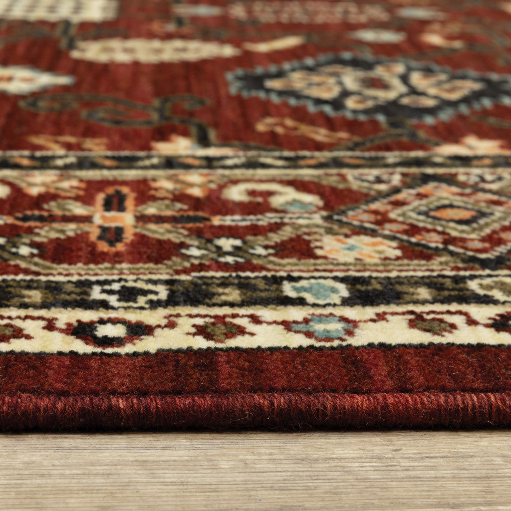 12' Red And Ivory Genuine Wool Oriental Runner Rug With Fringe - Home & Garden