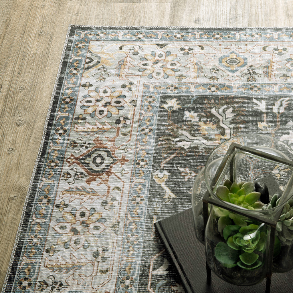 7' X 10' Gray and Ivory Oriental Non Skid Area Rug - Home & Garden