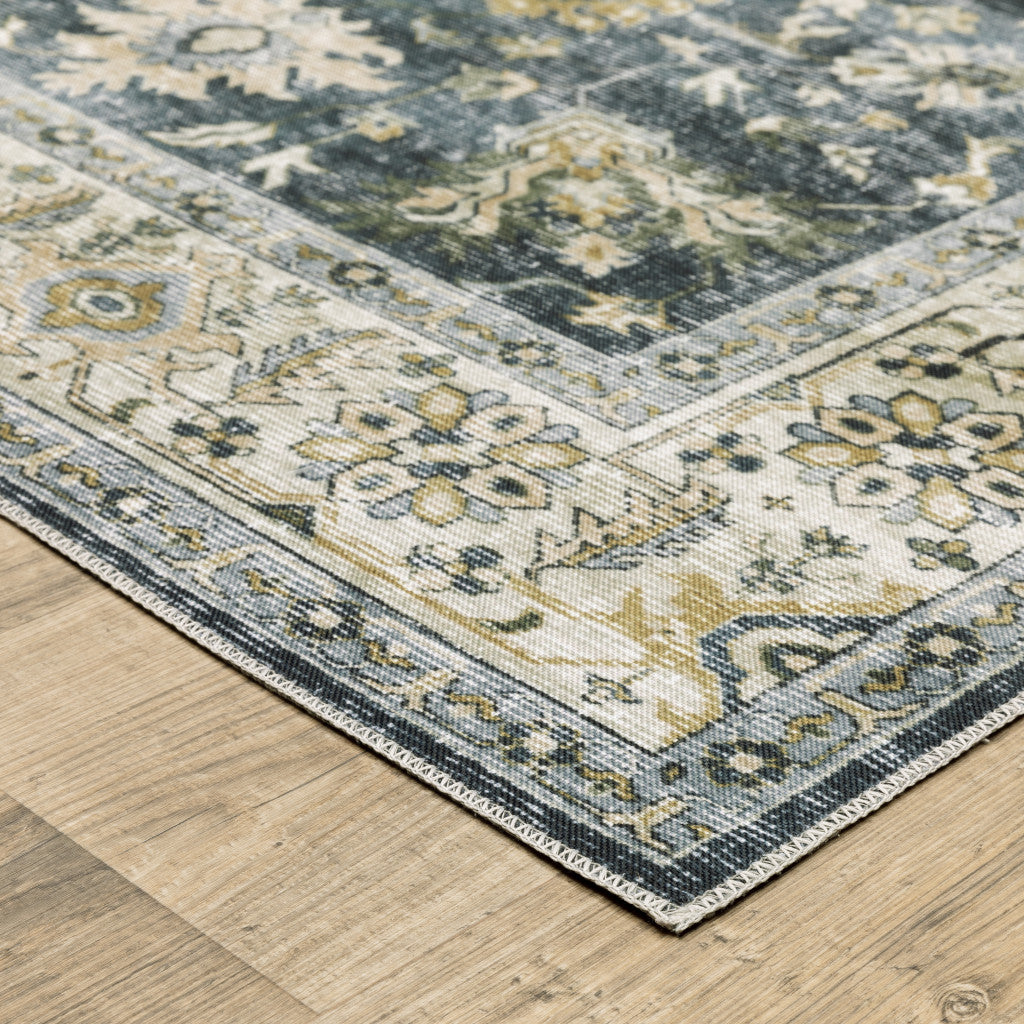 7' X 10' Blue and Ivory Oriental Non Skid Area Rug - Home & Garden