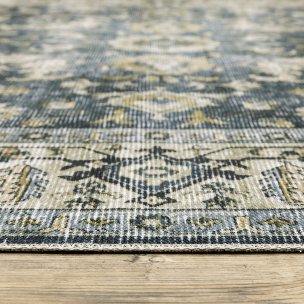 7' X 10' Blue and Ivory Oriental Non Skid Area Rug - Home & Garden