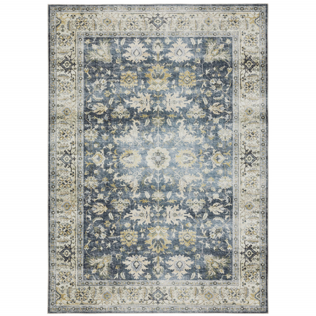 7' X 10' Blue and Ivory Oriental Non Skid Area Rug - Home & Garden