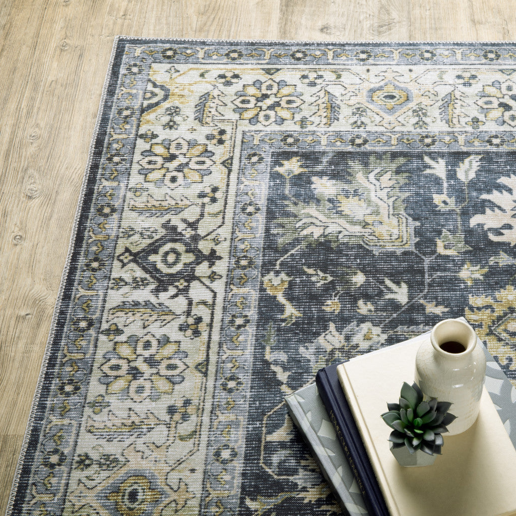 7' X 10' Blue and Ivory Oriental Non Skid Area Rug - Home & Garden