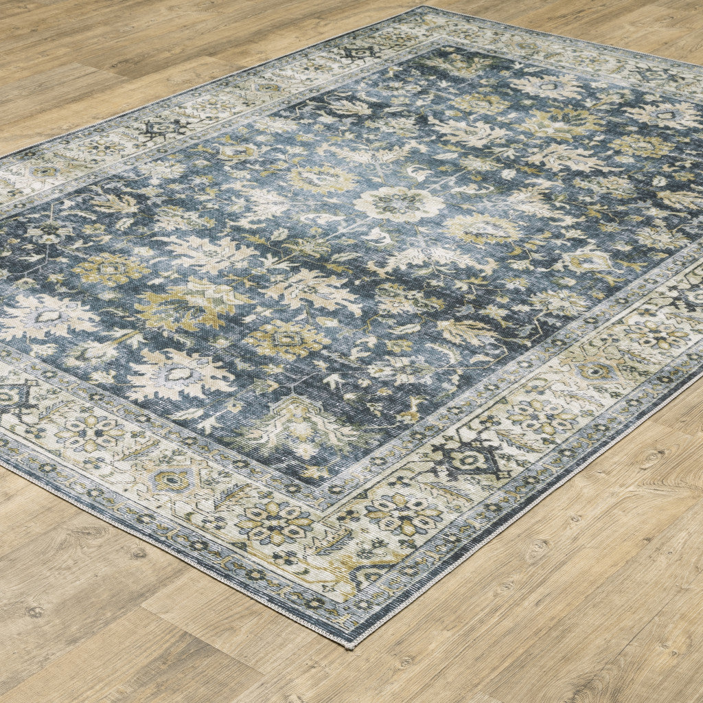 7' X 10' Blue and Ivory Oriental Non Skid Area Rug - Home & Garden