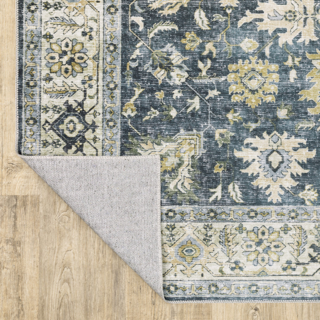 7' X 10' Blue and Ivory Oriental Non Skid Area Rug - Home & Garden