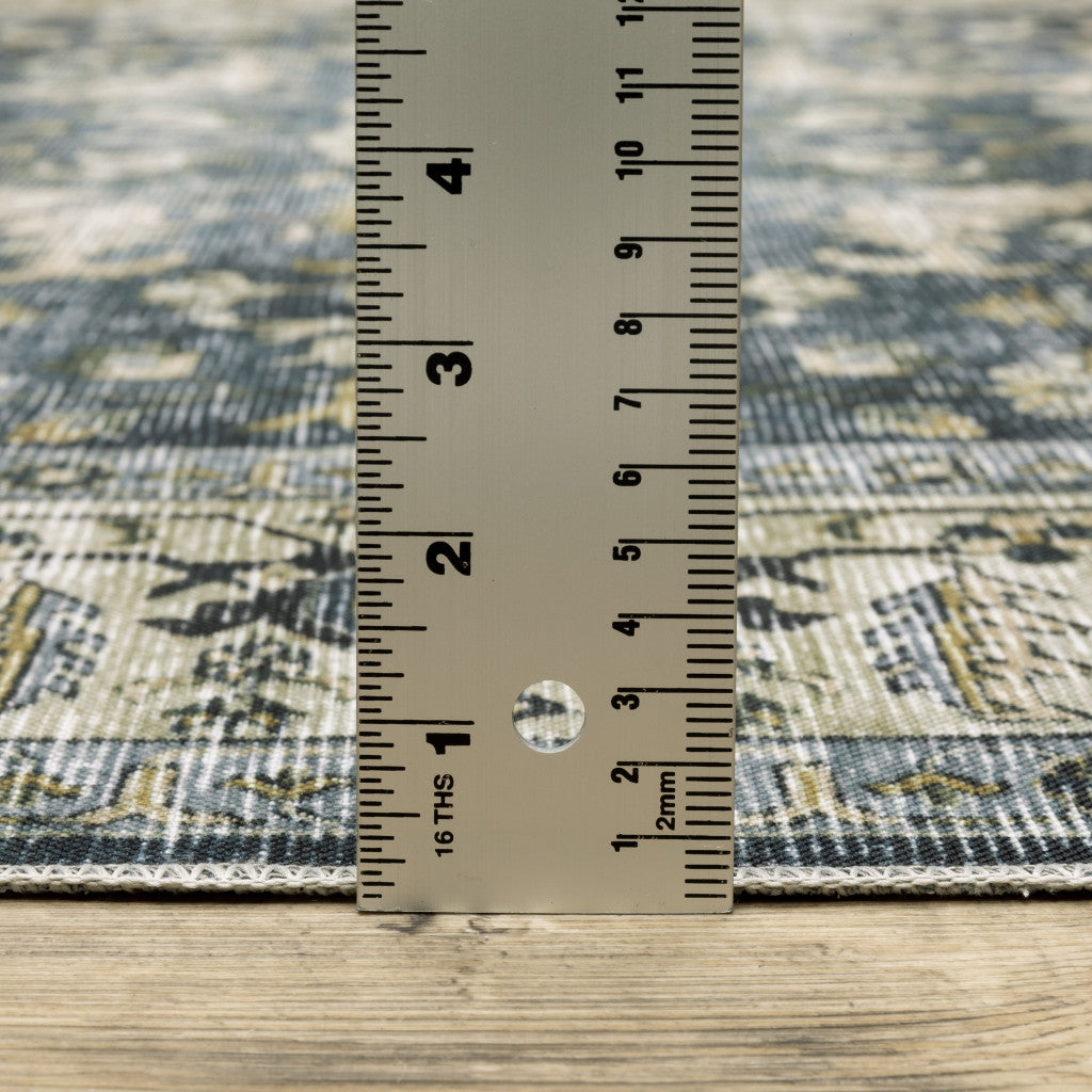 7' X 10' Blue and Ivory Oriental Non Skid Area Rug - Home & Garden
