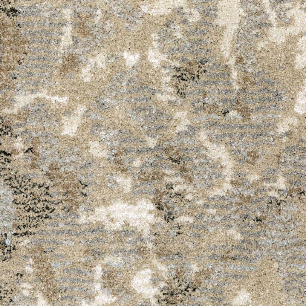 12' Gray Beige And Ivory Abstract Runner Rug - Home & Garden