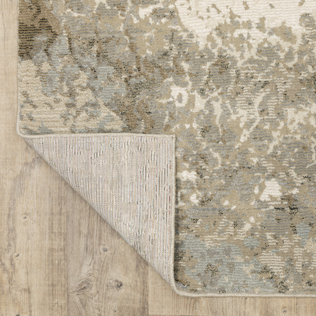 12' Gray Beige And Ivory Abstract Runner Rug - Home & Garden
