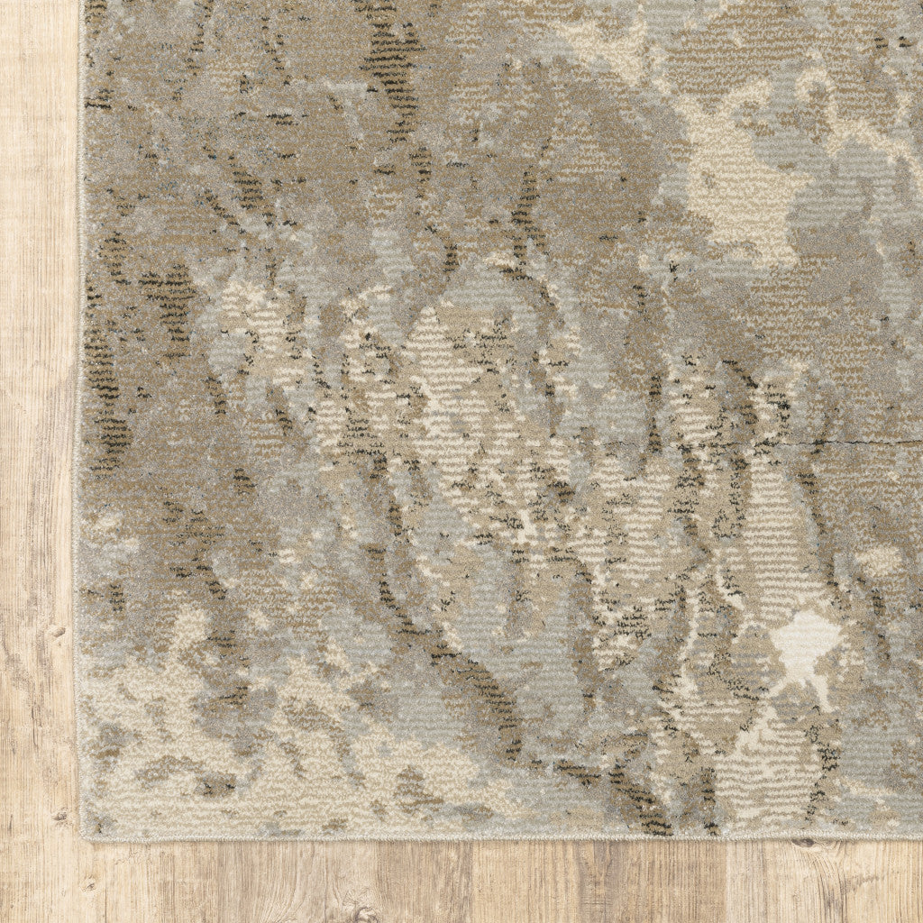 12' Gray Beige And Ivory Abstract Runner Rug - Home & Garden
