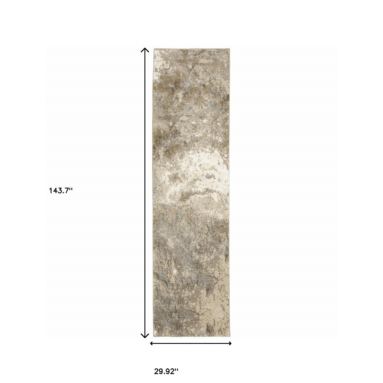 12' Gray Beige And Ivory Abstract Runner Rug - Home & Garden