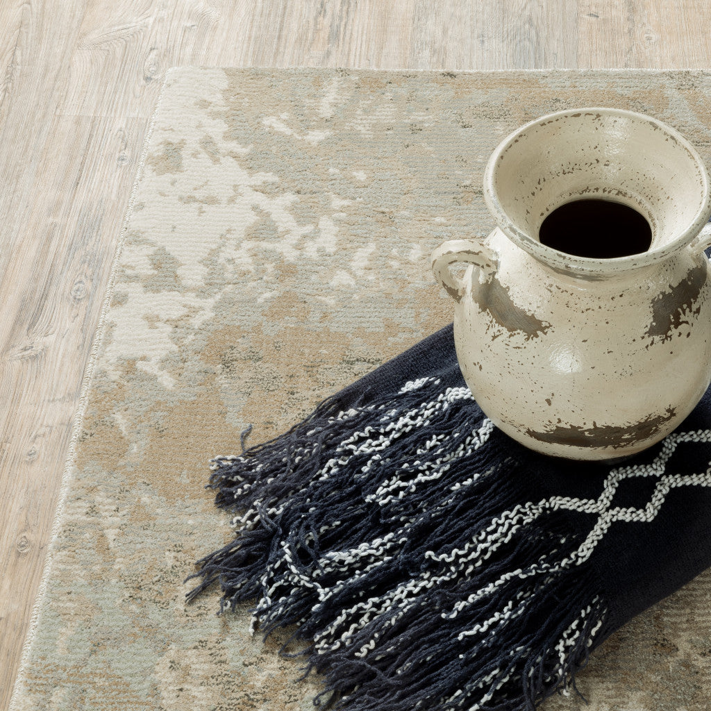 12' Gray Beige And Ivory Abstract Runner Rug - Home & Garden