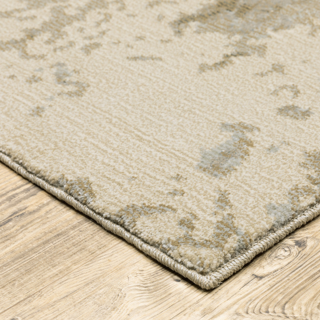 12' Gray Beige And Ivory Abstract Runner Rug - Home & Garden